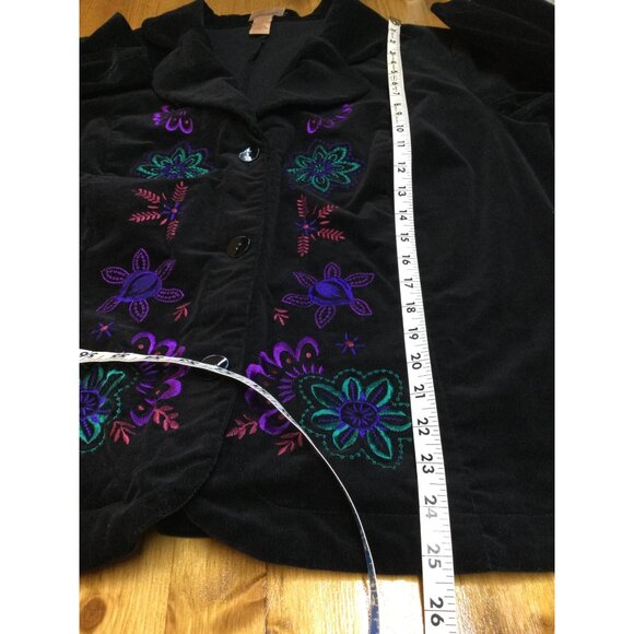 Womens Black Velvet Embroidered Blazer Jacket Size 1X Boho Whimsigoth Coquette - Picture 7 of 7